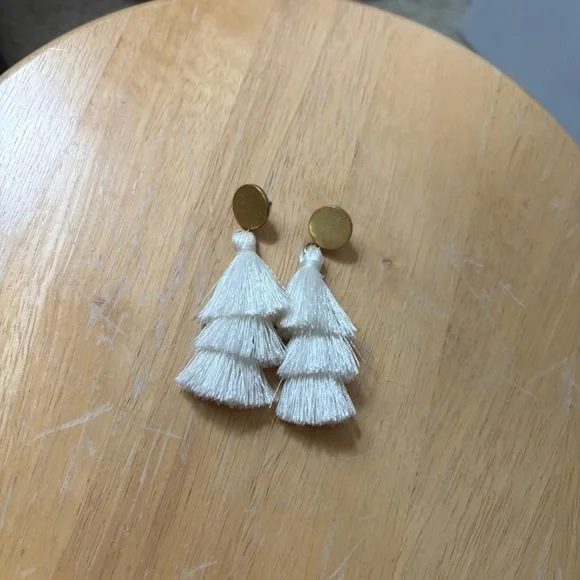 J.Crew White Tiered Tassel Earrings - Picture 1 of 3